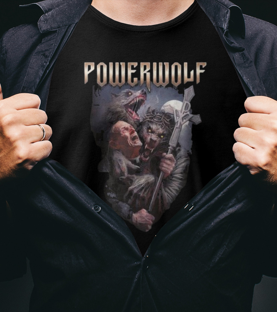 Powerwolf Thunder Priest Monster Battle With Fierce Wolves T-Shirt