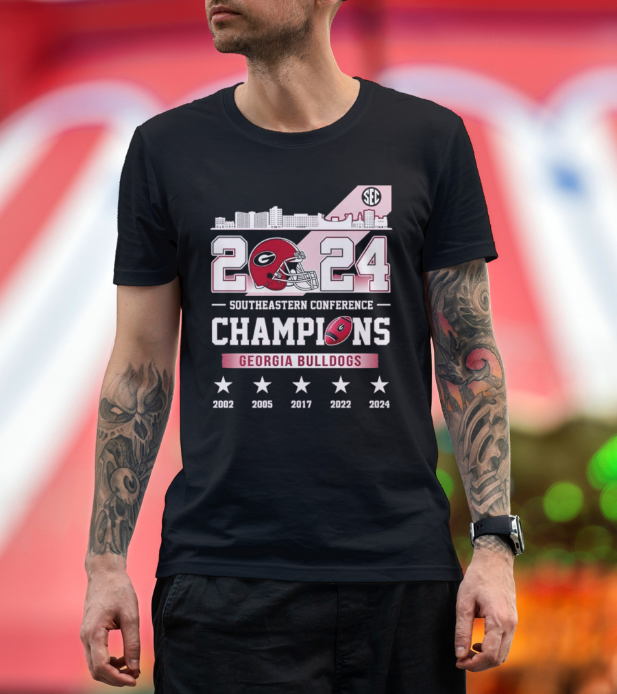 Georgia Bulldogs 2024 Southeastern Conference Champions Skyline Helmet Stars T-Shirt