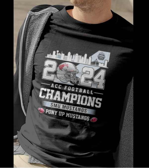 SMU Mustangs ACC Football Champions 2024 Pony Up Mustangs Skyline T-Shirt