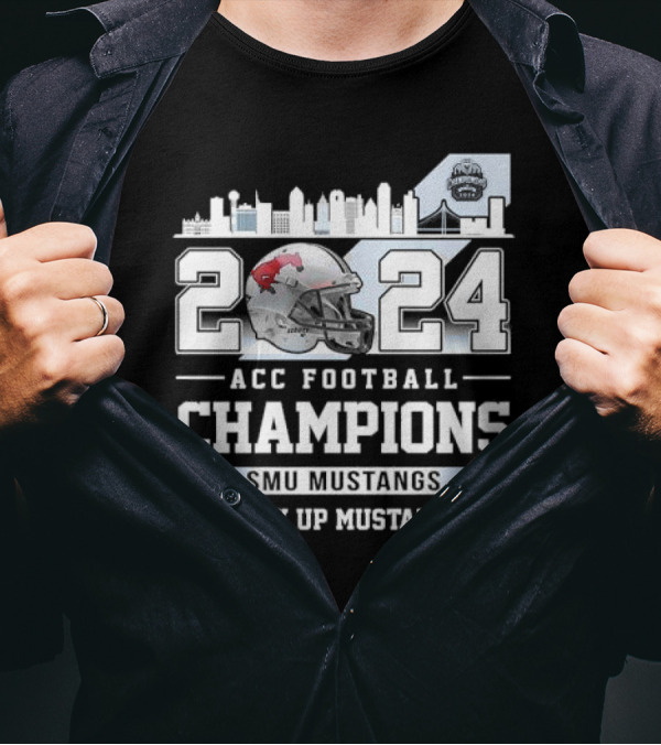 SMU Mustangs ACC Football Champions 2024 Pony Up Mustangs Skyline T-Shirt