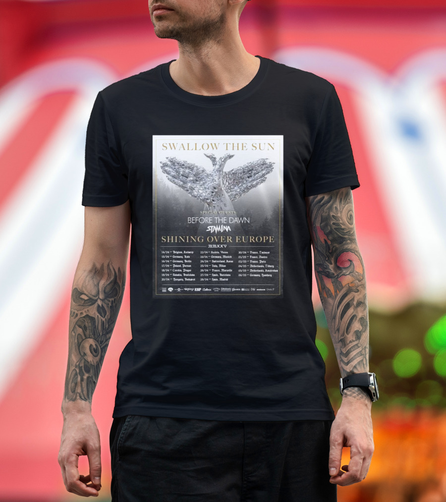 Swallow The Sun Shining Over Europe MMXXV Tour Dates Featuring Before The Dawn And Stam1na T-Shirt
