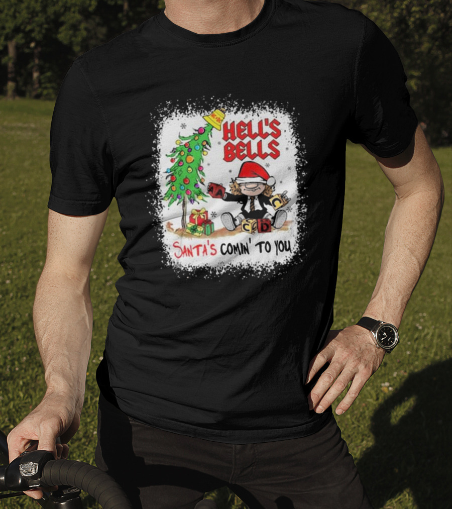 Hell’s Bells Santa’s Comin' To You Christmas Tree Presents ACDC Santa Hat T-Shirt