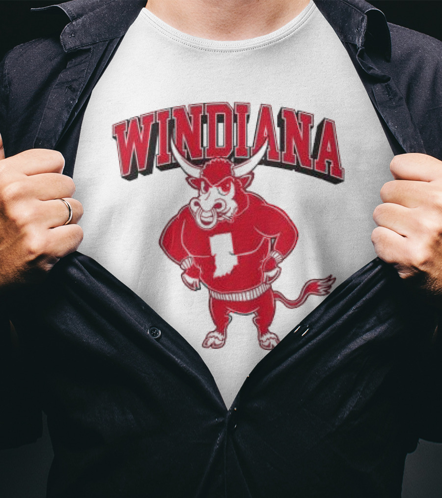 Windiana Hoosiers Mascot Bull With Indiana State Shape T-Shirt