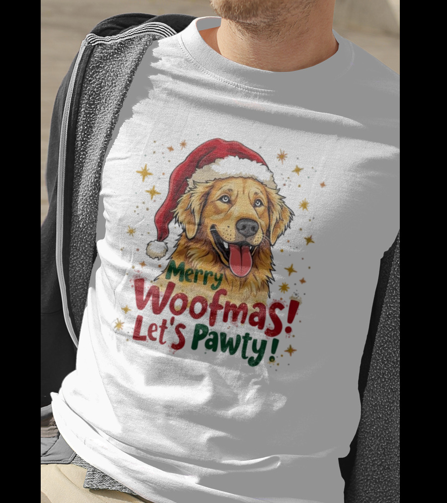 Merry Woofmas Let's Pawty Festive Dog Christmas T-Shirt