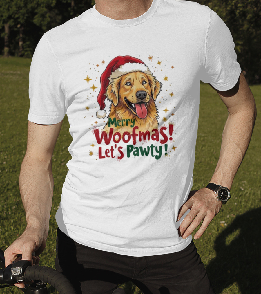 Merry Woofmas Let's Pawty Festive Dog Christmas T-Shirt
