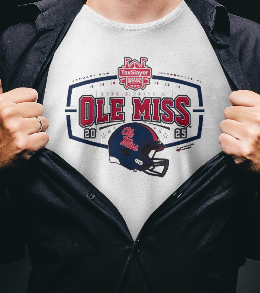 2025 Ole Miss Rebels TaxSlayer Gator Bowl January 2nd Jacksonville FL Football Helmet T-Shirt