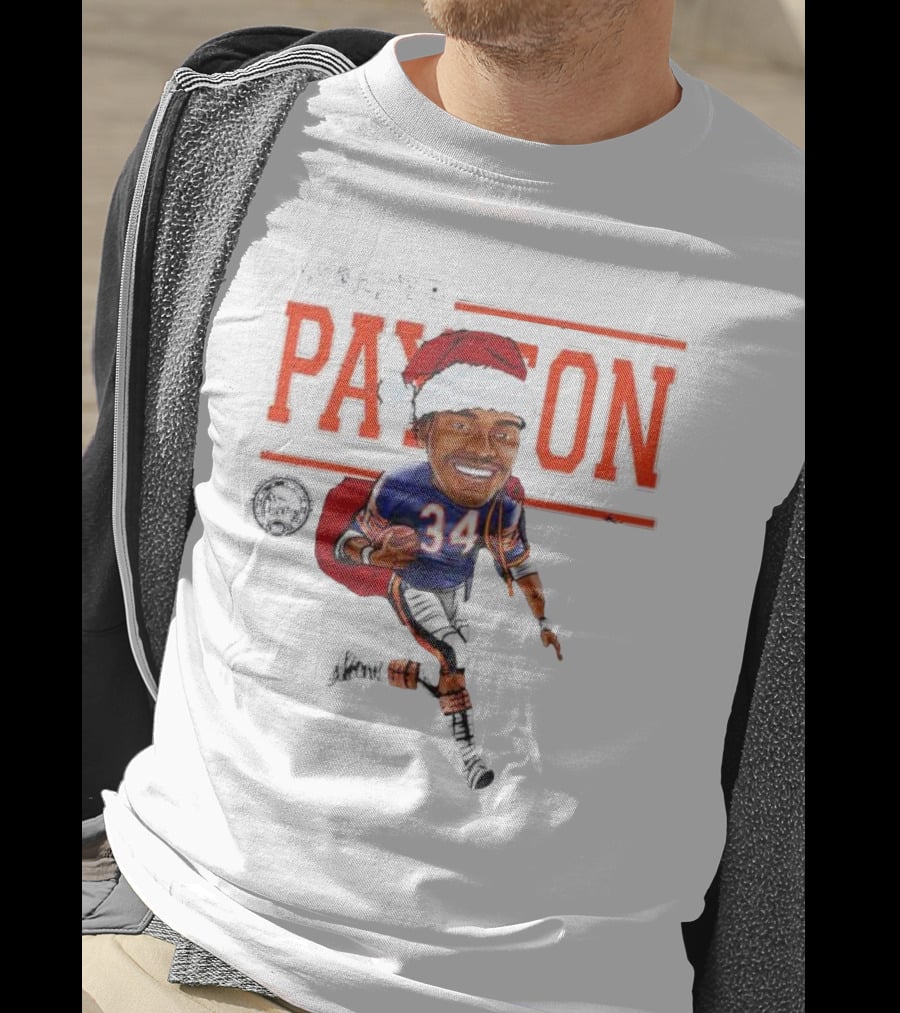 Walter Payton Chicago Bears 34 Santa Hat Caricature T-Shirt