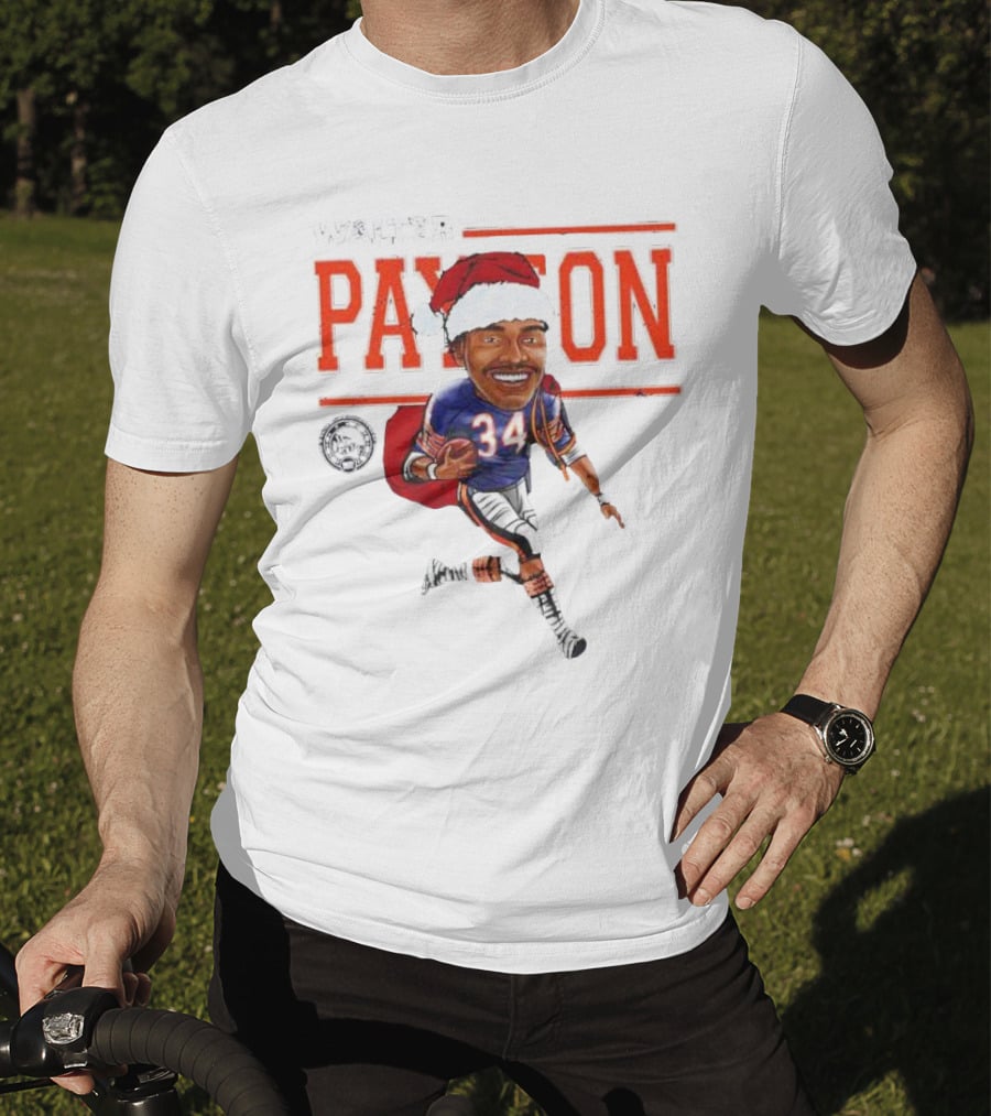 Walter Payton Chicago Bears 34 Santa Hat Caricature T-Shirt