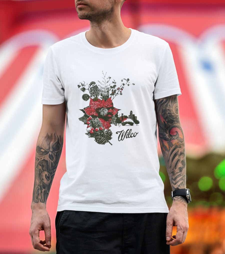 Wilco 2024 Happy Holidays Chicago Poinsettia Skyline T-Shirt