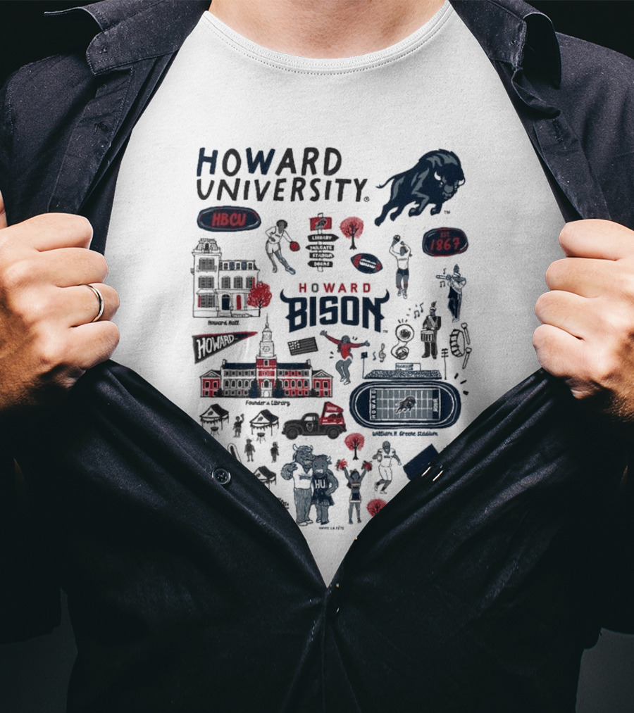 Howard University Bison Legacy HBCU 1867 William H. Greene Stadium Burr Gymnasium Vive La Fete T-Shirt