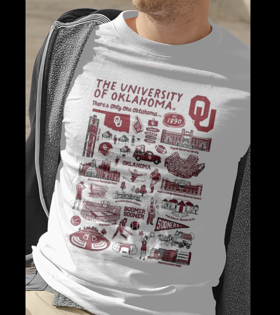 The University Of Oklahoma There's Only One Oklahoma Est 1890 OU Boomer Sooner Landmarks And Traditions T-Shirt