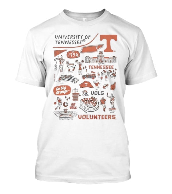 University Of Tennessee Go Big Orange Vols Volunteers Est 1794 Neyland Stadium Thompson Boiling Arena Knox County T-Shirt