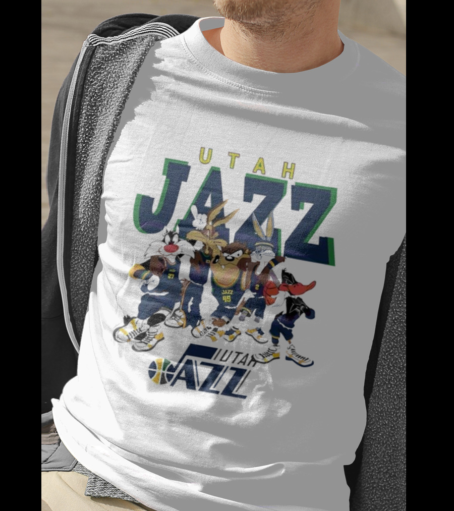Utah Jazz Looney Tunes Cartoon Characters Featuring Bugs Bunny Daffy Duck Sylvester Tweety Taz T-Shirt