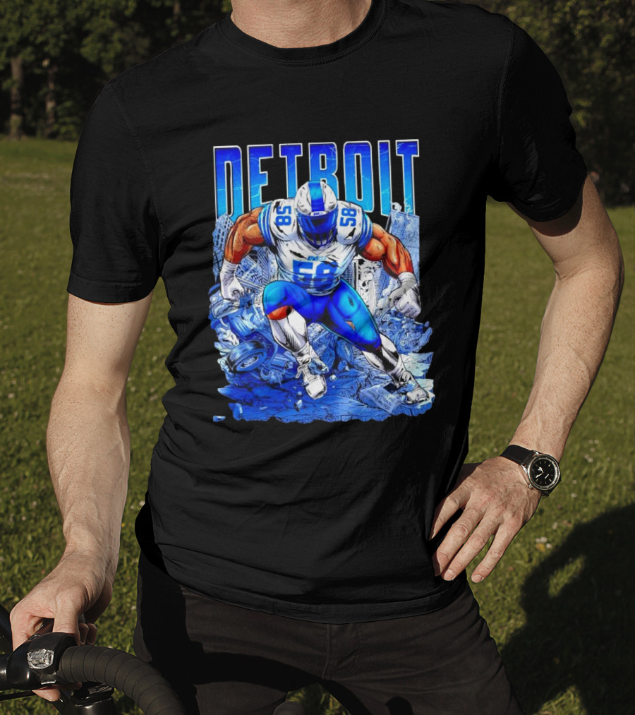 Detroit Lions Penei Sewell 58 Cartoon Superhero Action T-Shirt