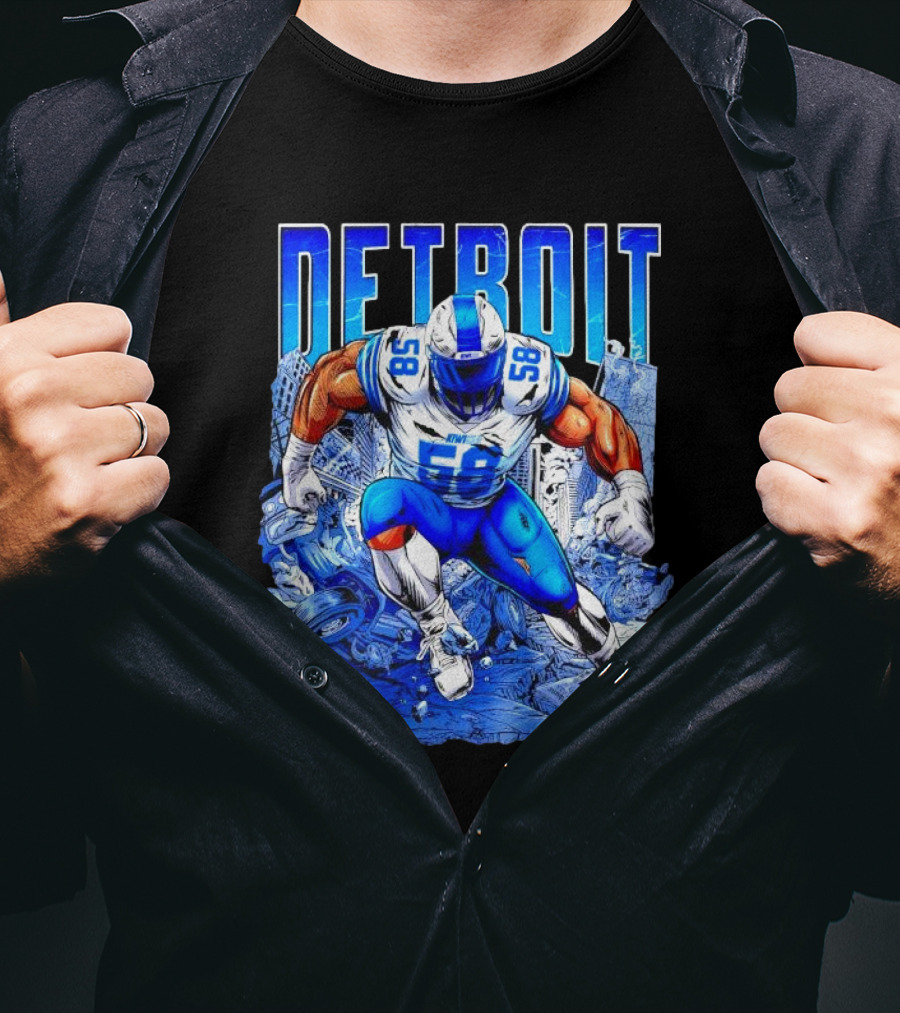 Detroit Lions Penei Sewell 58 Cartoon Superhero Action T-Shirt