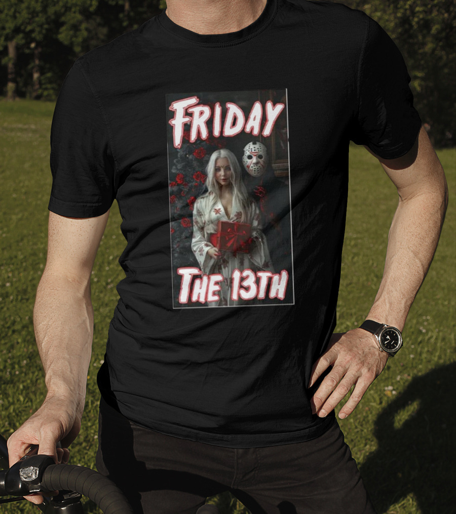 Friday The 13th Horror Inspired Roses And Mask Scene T-Shirt