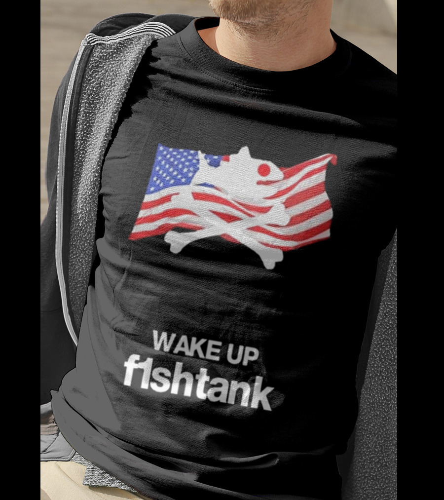 Wake Up Fishtank American Flag Crossbones T-Shirt