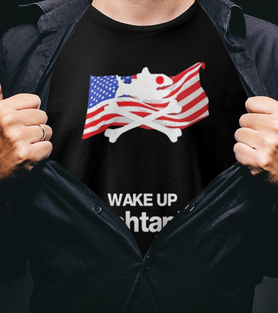 Wake Up Fishtank American Flag Crossbones T-Shirt