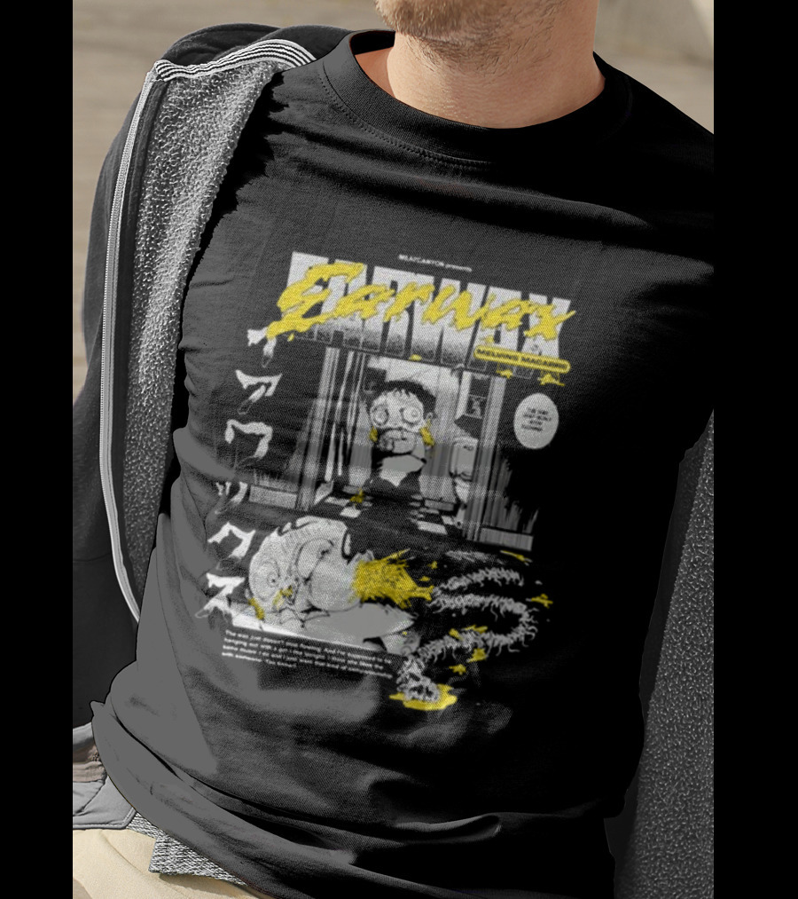 MEATCANYON Presents Earwax Melvin's Macabre Manga Comic Creepy Yellow Text Character Panels T-Shirt