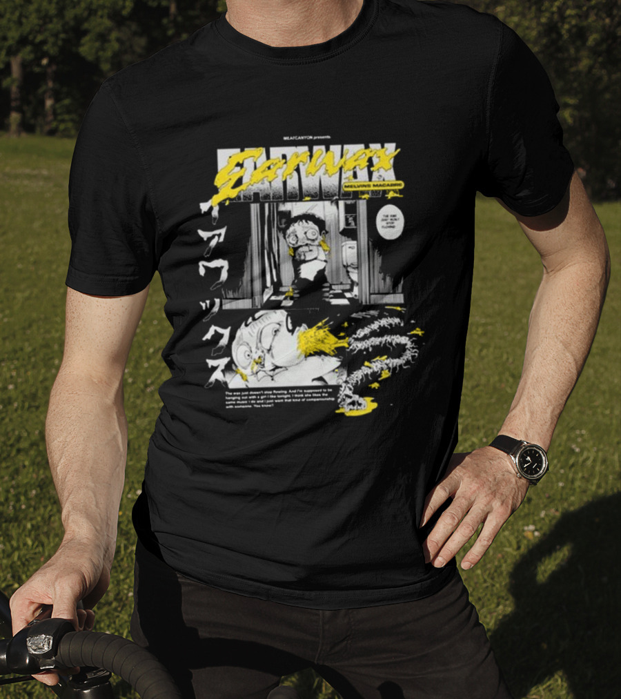 MEATCANYON Presents Earwax Melvin's Macabre Manga Comic Creepy Yellow Text Character Panels T-Shirt