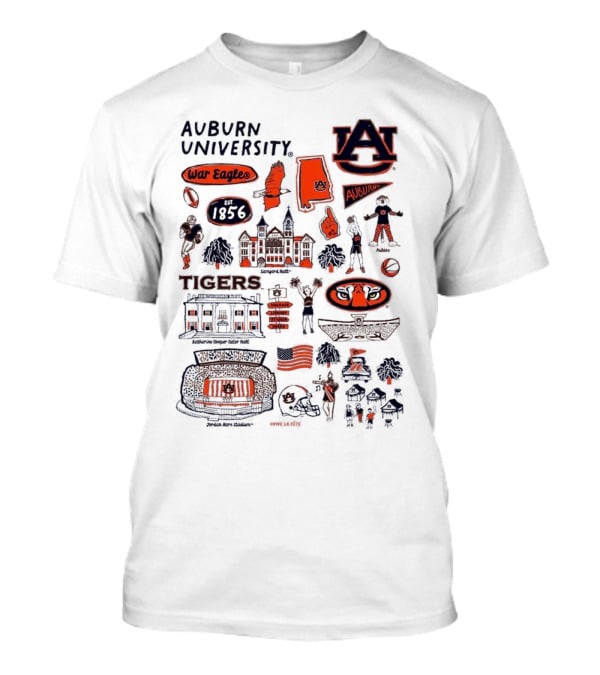 Auburn University Tigers War Eagles Auburn Vive La Fete 1856 Artwork Samson Halls Jordan-Hare Stadium T-Shirt