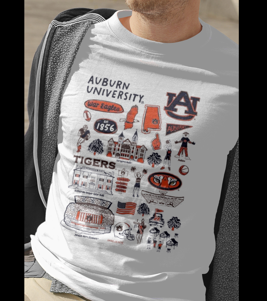 Auburn University Tigers War Eagles Auburn Vive La Fete 1856 Artwork Samson Halls Jordan-Hare Stadium T-Shirt