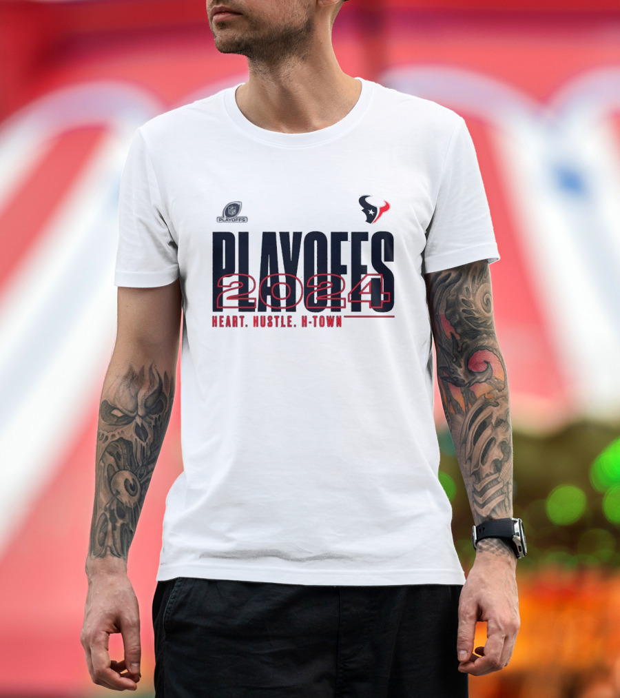 Houston Texans NFL 2024 Playoffs Heart Hustle H-Town T-Shirt