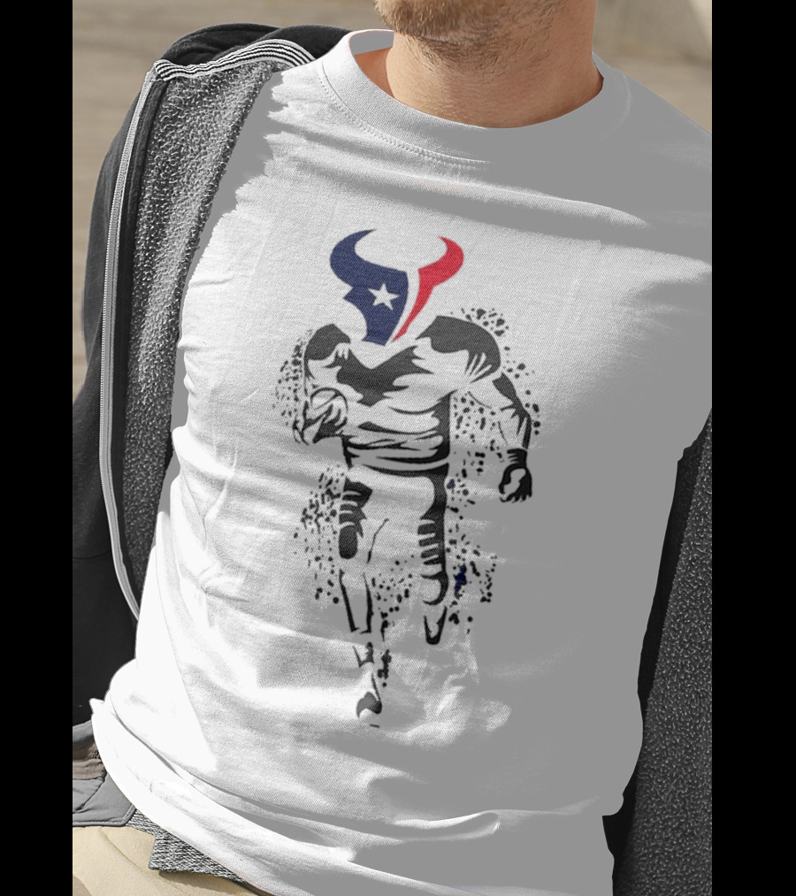 Houston Texans Football Player Bull Logo Running Action T-Shirt