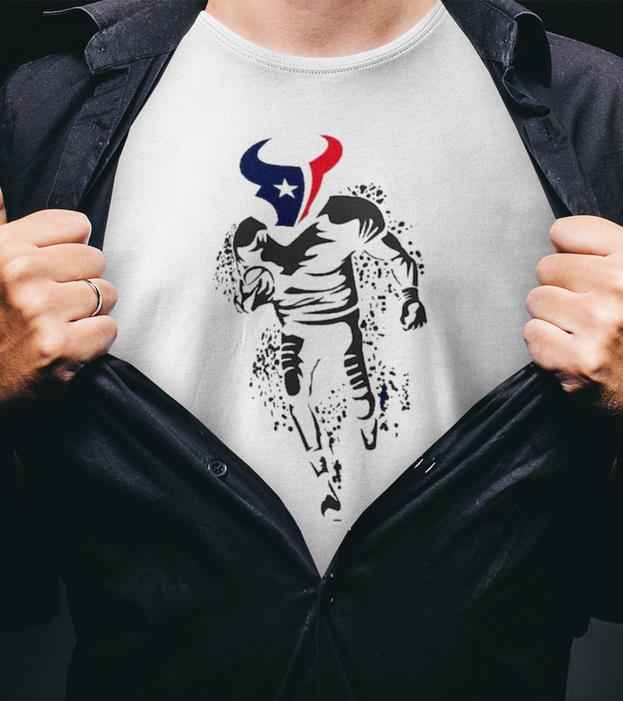 Houston Texans Football Player Bull Logo Running Action T-Shirt