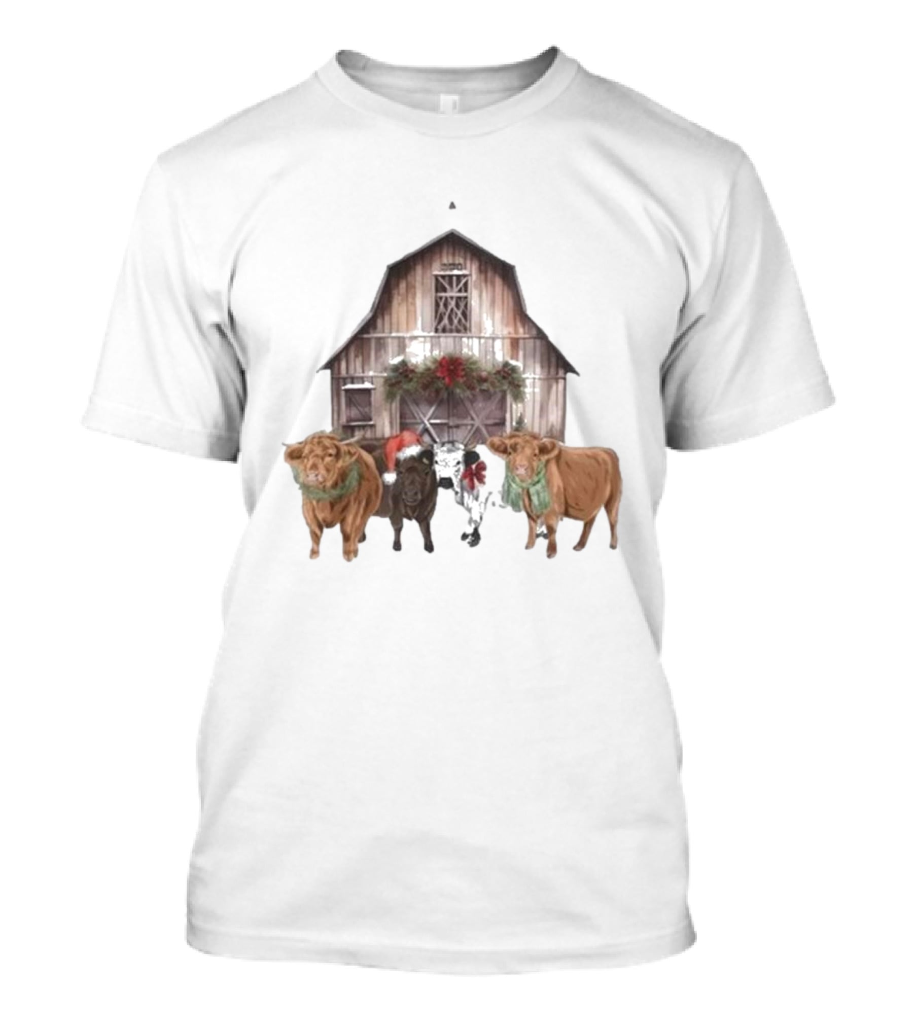 Katie Van Slyke Christmas Cows Barn Holiday Scene By Katie Van Slyke T-Shirt