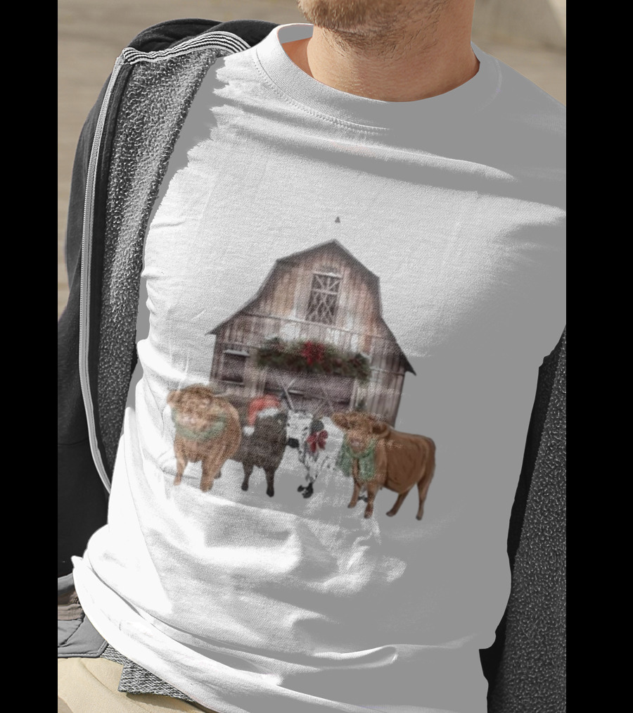Katie Van Slyke Christmas Cows Barn Holiday Scene By Katie Van Slyke T-Shirt