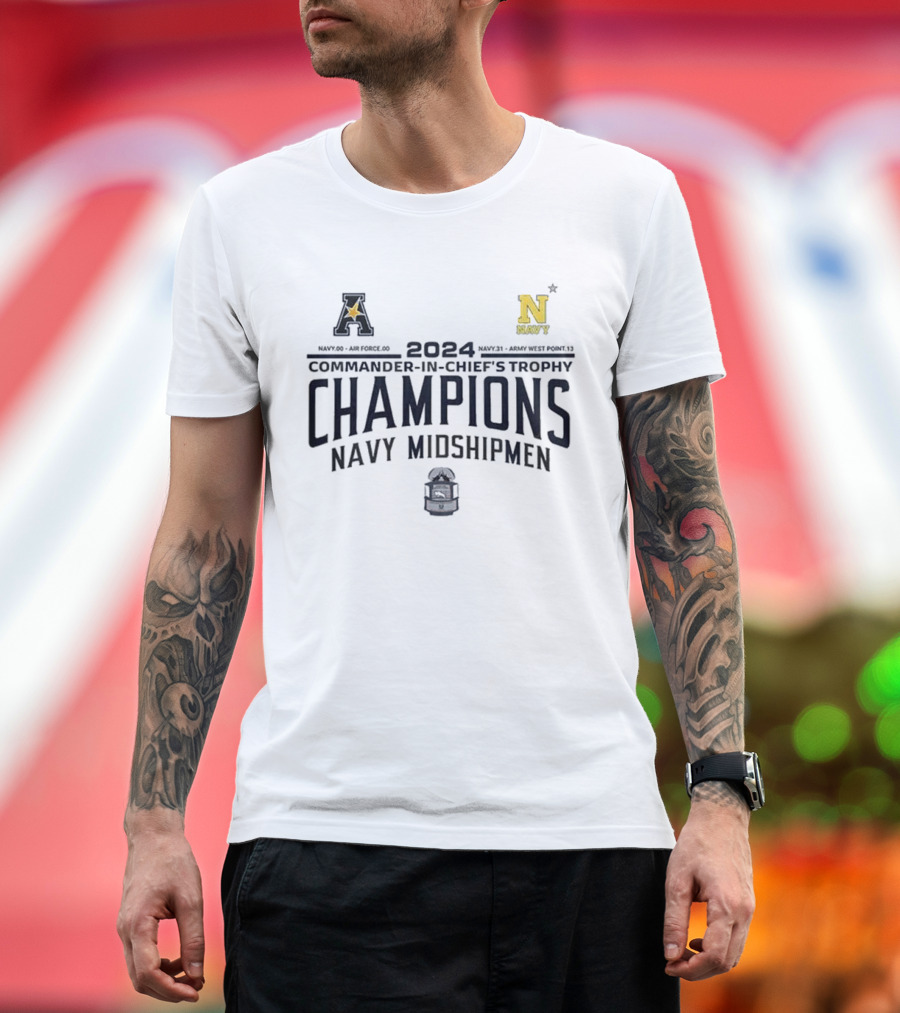 Navy Midshipmen 2024 Commander-In-Chief's Trophy Champions with Air Force and Army Scores T-Shirt