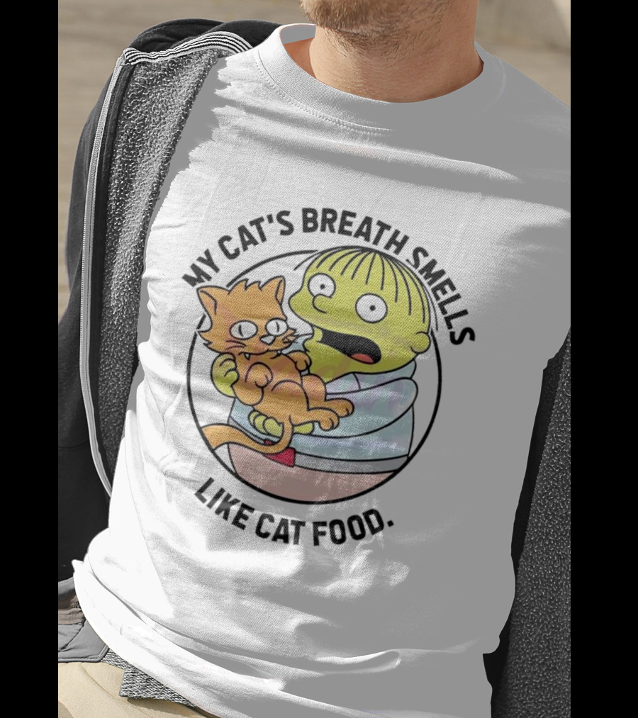 Ralph Wiggum My Cat's Breath Smells Like Cat Food Holding Cat T-Shirt