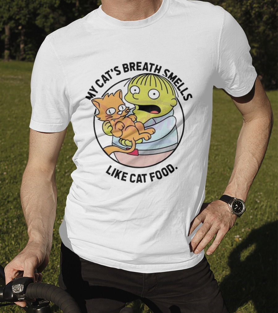 Ralph Wiggum My Cat's Breath Smells Like Cat Food Holding Cat T-Shirt