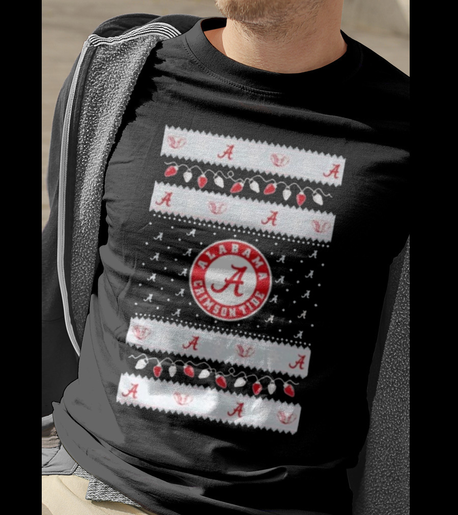 Alabama Crimson Tide A Repeated Pattern Christmas Lights Sweater Holiday T-Shirt