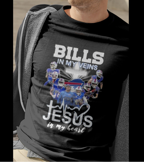 Bills In My Veins Jesus In My Heart Buffalo Players Signatures T-Shirt