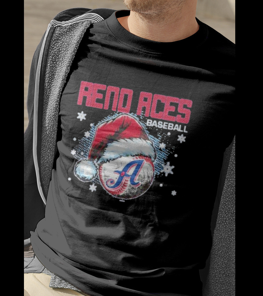 Reno Aces Baseball Santa Hat Christmas Holiday Snowflakes T-Shirt