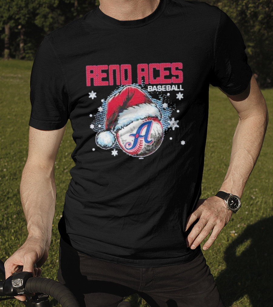 Reno Aces Baseball Santa Hat Christmas Holiday Snowflakes T-Shirt