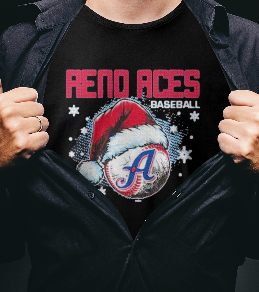 Reno Aces Baseball Santa Hat Christmas Holiday Snowflakes T-Shirt
