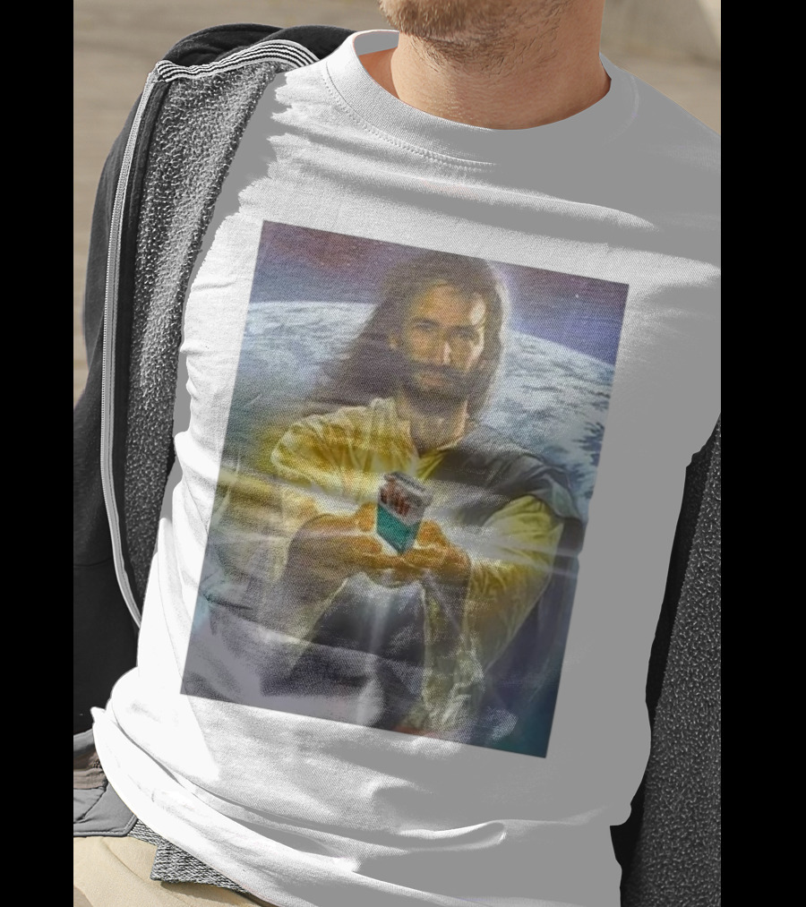 Jesus Offering Marlboro Cigarettes On Cosmic Background T-Shirt