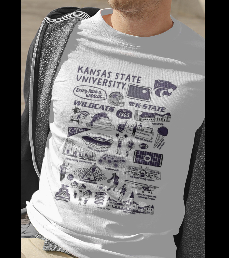 Kansas State University Wildcats Vive La Fete K-State Impressions 1863 Memorial Stadium Anderson Hall Basketball Football Manhattan Campus T-Shirt