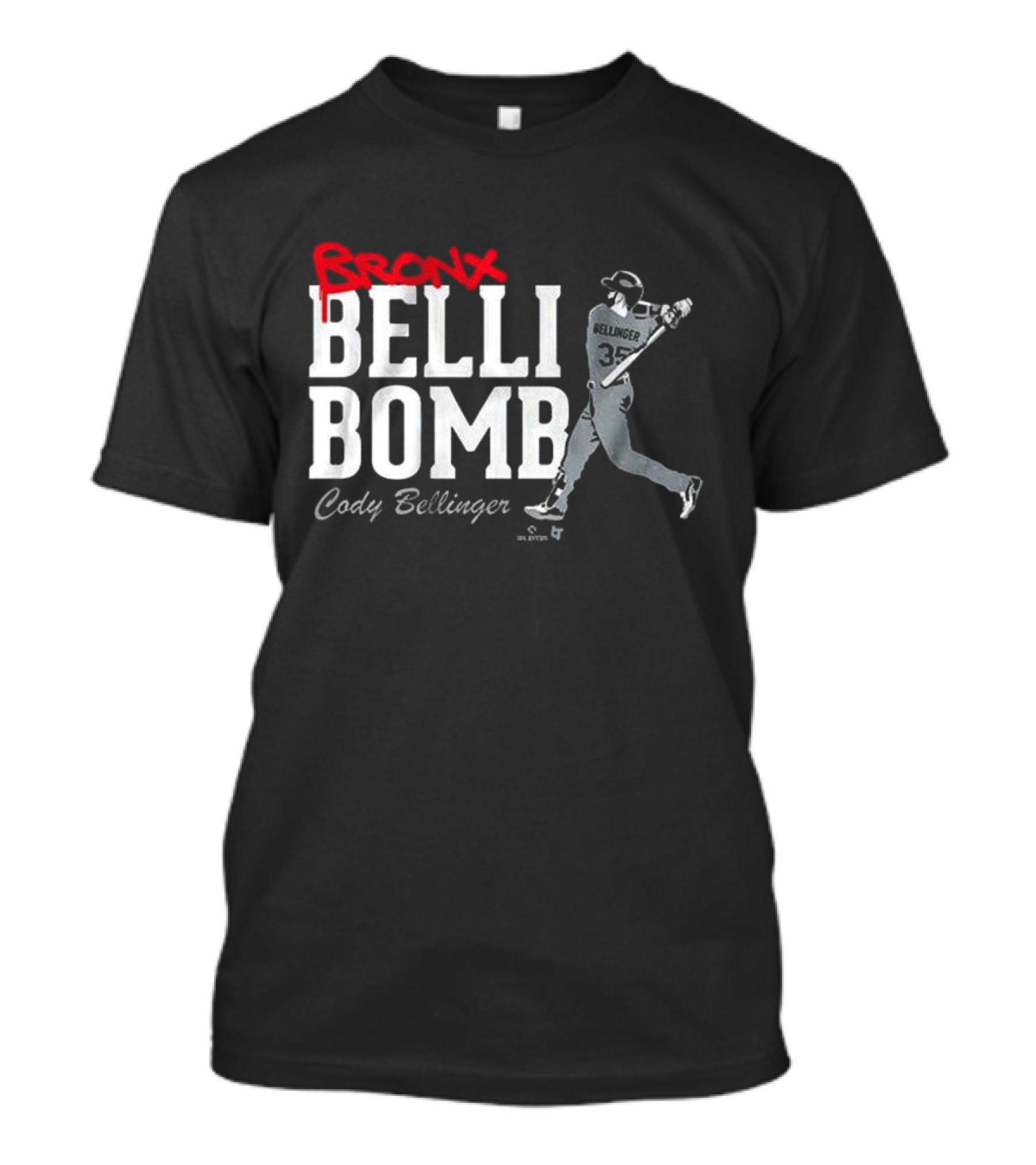 Bronx Belli Bomb Cody Bellinger 35 Swing Baseball T-Shirt
