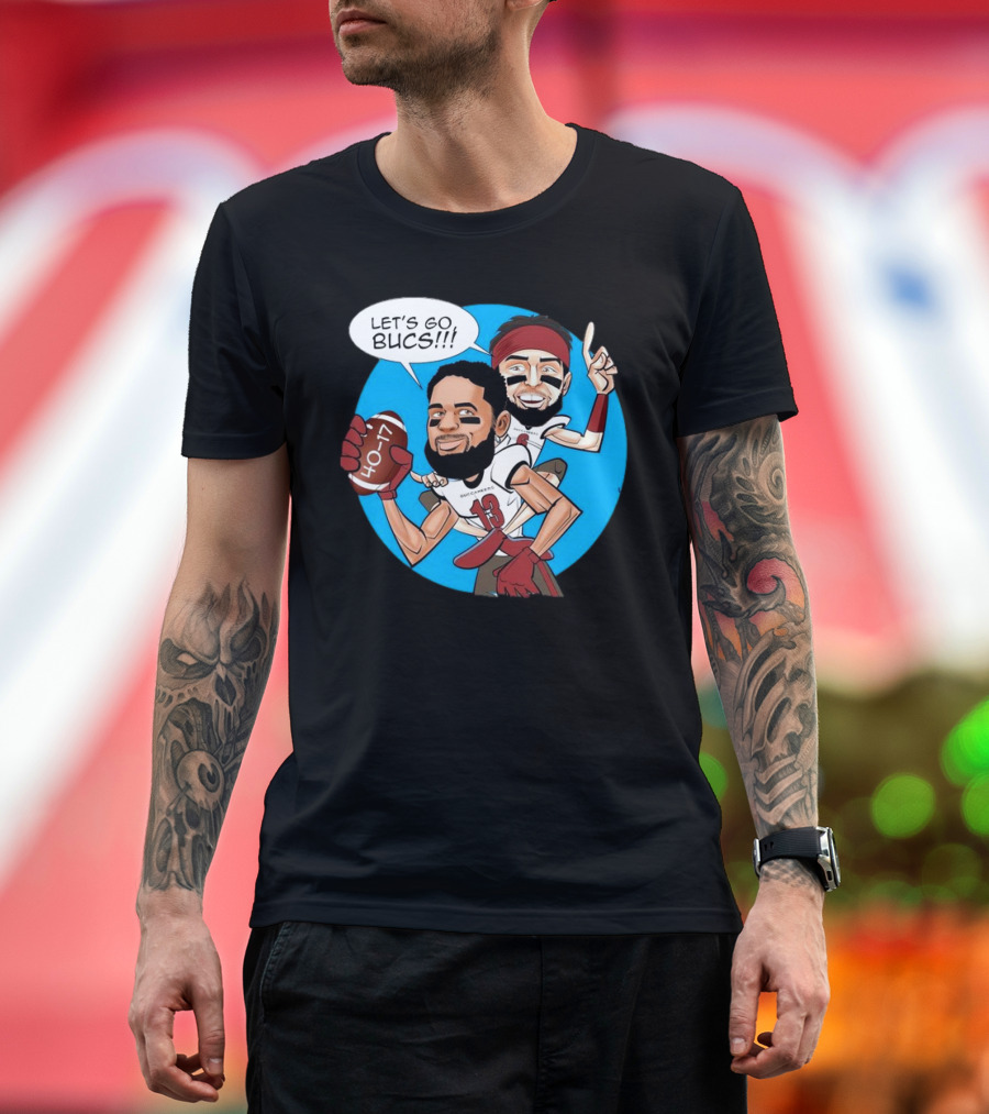 Tampa Bay Buccaneers Mike Evans Baker Mayfield Let's Go Bucs 40-17 Cartoon T-Shirt