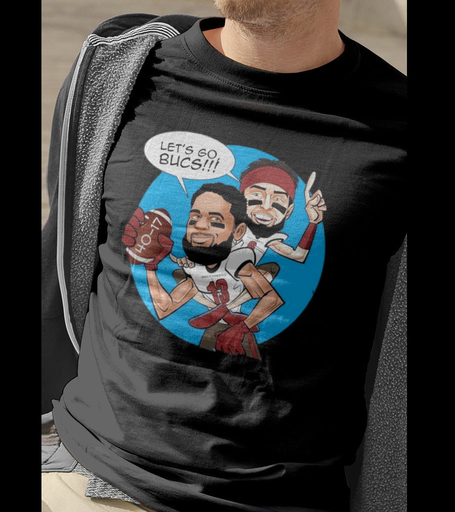 Tampa Bay Buccaneers Mike Evans Baker Mayfield Let's Go Bucs 40-17 Cartoon T-Shirt