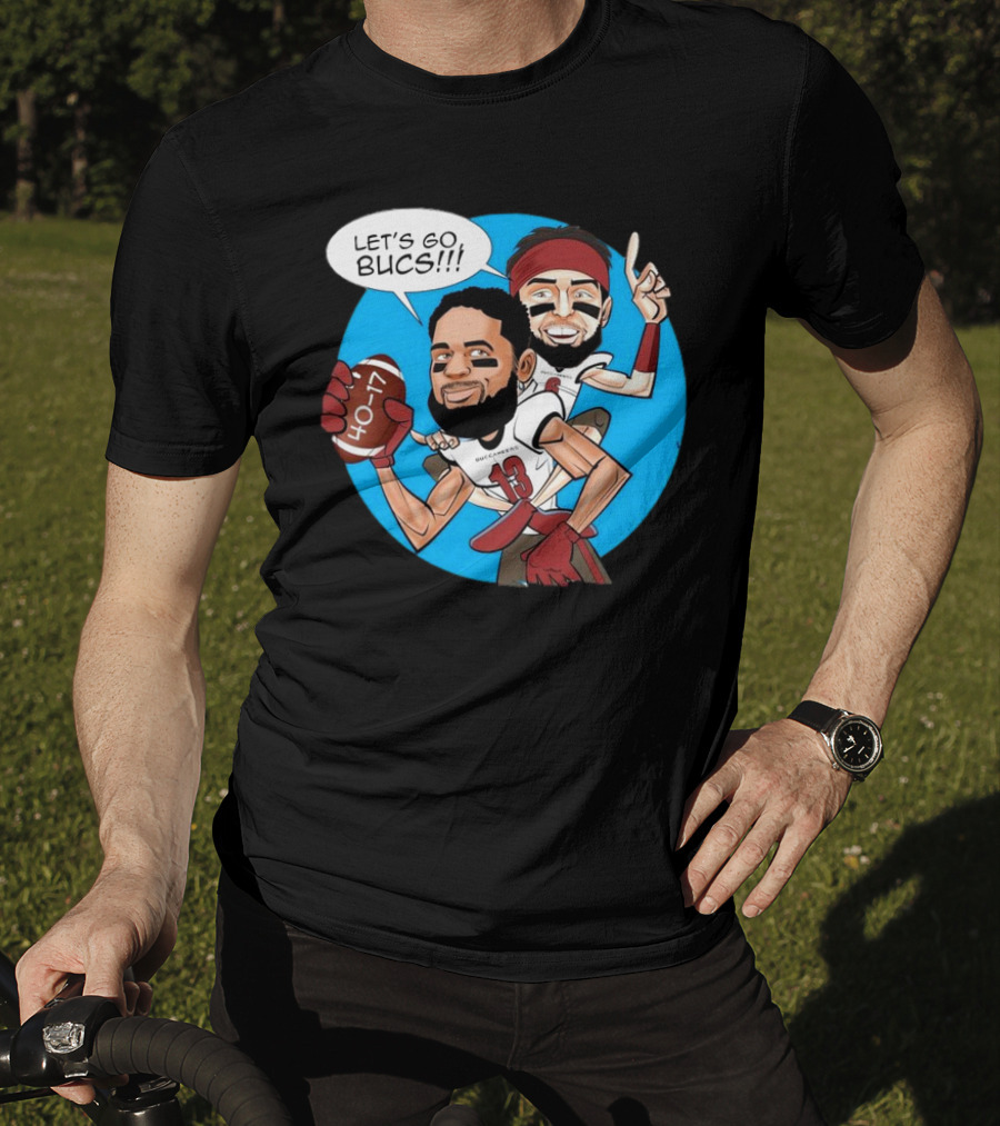Tampa Bay Buccaneers Mike Evans Baker Mayfield Let's Go Bucs 40-17 Cartoon T-Shirt
