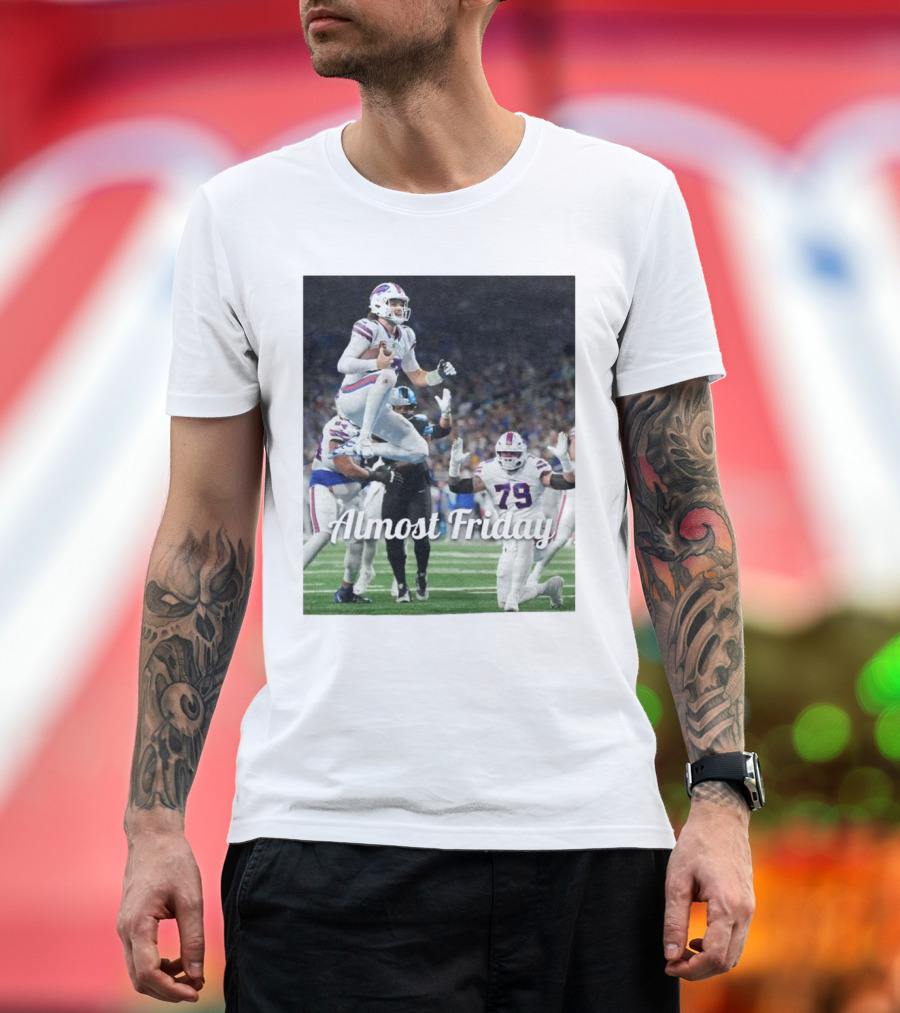 Almost Friday Allen Endzone Leap Football Action T-Shirt