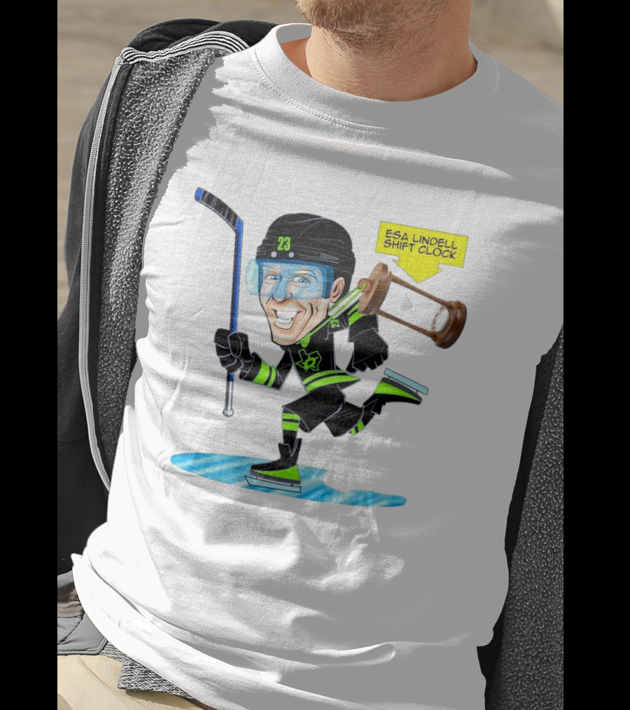 Esa Lindell Shift Clock Dallas Stars Hockey Cartoon T-Shirt