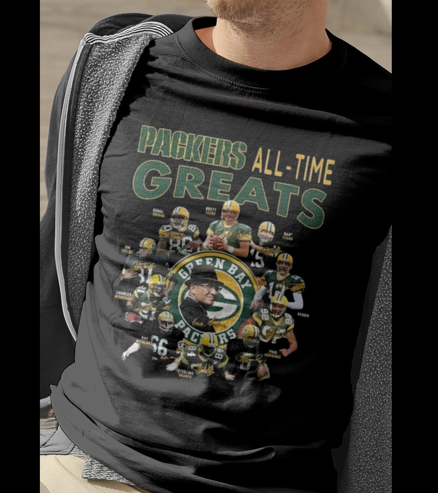 Packers All-Time Greats Green Bay Legends Signatures Brett Favre Bart Starr T-Shirt