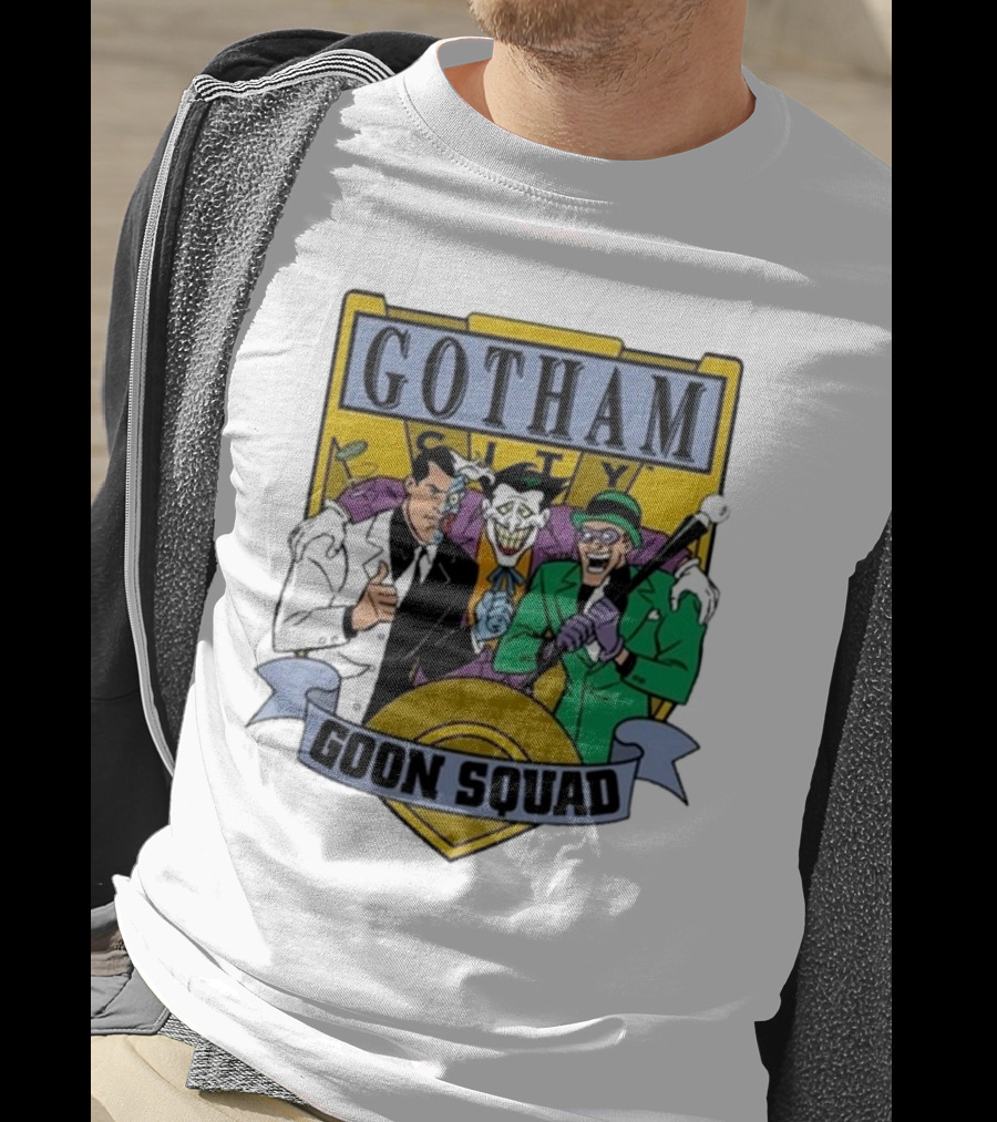 Gotham City Goon Squad Joker Riddler Two-Face Badge T-Shirt