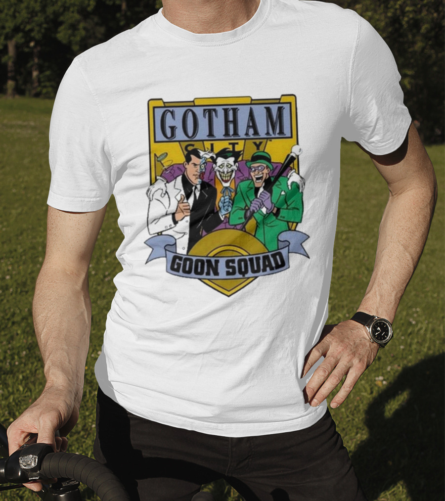 Gotham City Goon Squad Joker Riddler Two-Face Badge T-Shirt
